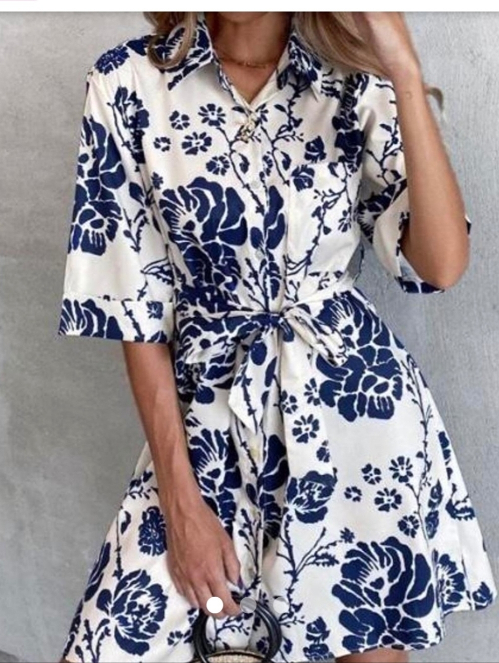 ZARA Women’s Navy Floral Shirt Dress with Tie Waist Size Medium
